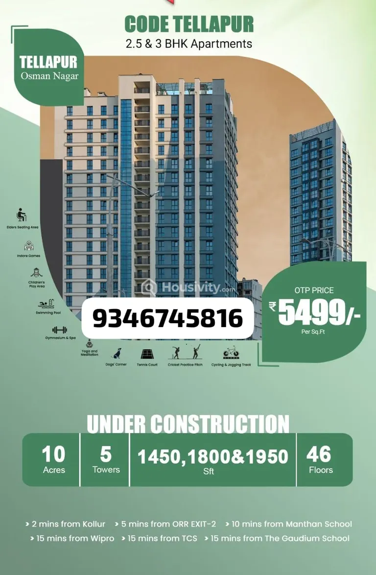 2 BHK Flat for Sale in Tellapur, Hyderabad Image 1