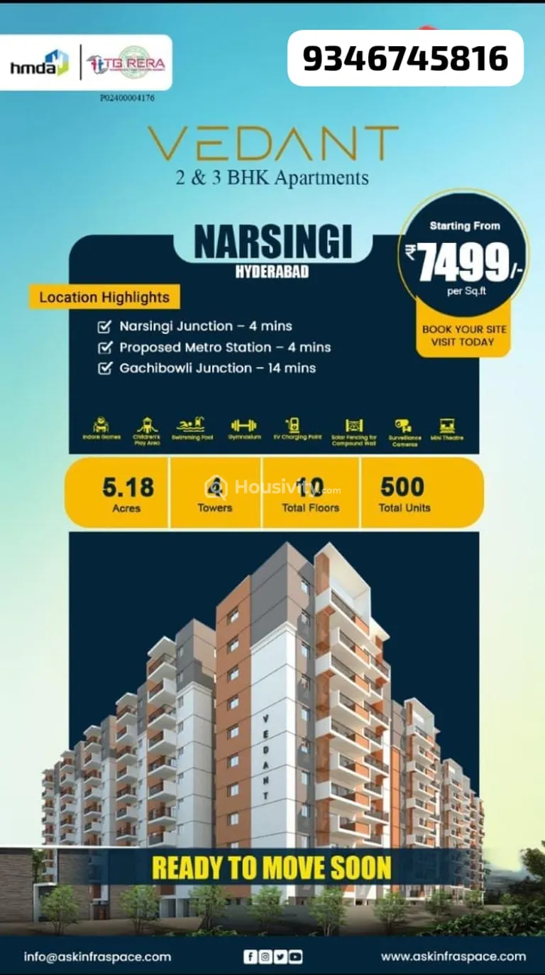 2 BHK Flat for Sale in Narsingi, Hyderabad Thumbnail